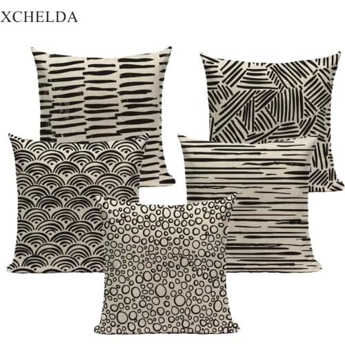 Throw Pillow Case Black Pillowcase Nordic Spots Fan Stripe 45*45 40*40 for Sofa Car Bedroom Beige fur Linen Cushion Cover