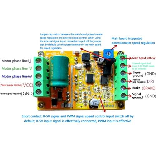 DC 6.5-50V 380W Three-phase DC brushless and Hallless driver Motor drive board PWM signal input