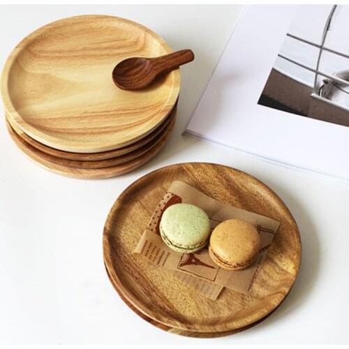 Wood Hand-made Dinner Plates Round Wood Plates for Fruits Dishes Snacks Dessert Serving Tray Tableware