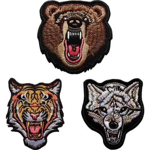 Ferocious Beast Animal Badge Embroidery Magic Patches Tiger Wolf Bear Cloth Hook&Loop Stickers Outdoor Bag Backpack Accessories