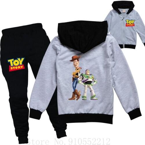 Disney Spring Autumn Girl Boy Clothes Set Toy Story 4 Cotton Hooded +Pants 2PCS Suit Casual Kid Children Tracksuits