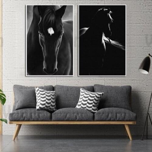 Home Decoration Animal Horse Modern Poster Canvas Oil Painting Black & White Mural Picture Living Room Bedroom Decor Wall Art