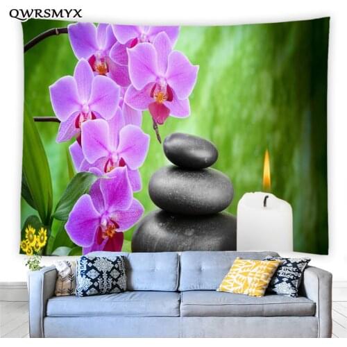 Zen Stone Purple Flower Tapestry Large Wall Hanging Living Room Bedroom Dorm Decor Wall Tapestries Home Aesthetic Art Adornment