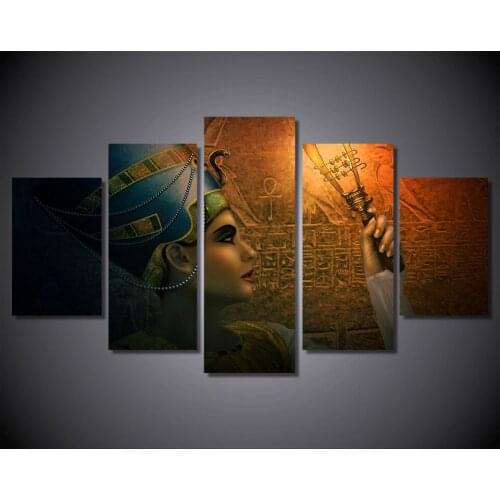 Queens of Egypt Canvas Painting Living Room Decoration 5 Panels Oil Painting Wall Prined Irregular Pictures Room Wall Murals