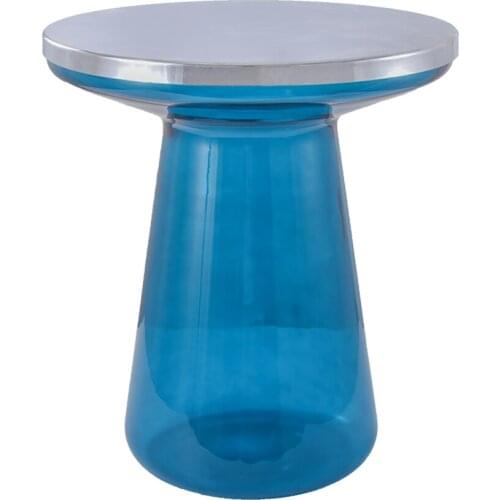 Nordic Round Tea Coffee Table Metal Top Glass Tube Leg Modern Minimalist Home Bedroom Small Sofa Side T Shape Bedside Table