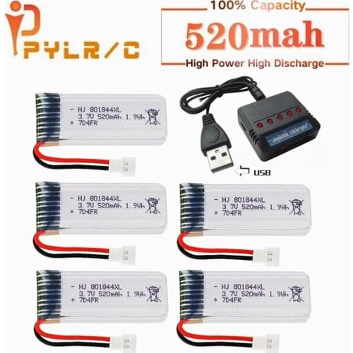 3.7v Rc Lipo Battery for Hubsan H107P 801844 3.7V 520mAh 25c 1.9Wh Battery and USB Charger for H107P RC Camera Drone Accessories