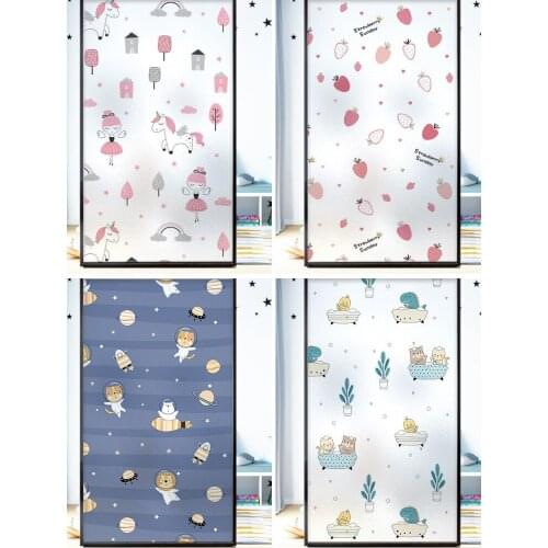 Frosted Window Film Cute Cartoon Glass Stickers Vinyl Self Adhesive Film for Home Door Heat Control Tint UV Protective Sticker