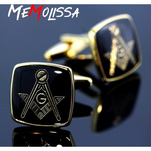 MeMolissa Classic Masonic Cufflinks Classic Square Cufflinks Gold with Black Personality Mens Shirt Cufflinks Gemelos