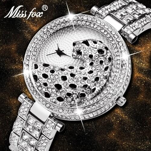 MISSFOX Luxury Woman Watch Sliver Color Glamorous Three Hand Quartz Movement WristWatches With Diamond Bezel Waterproof Clock