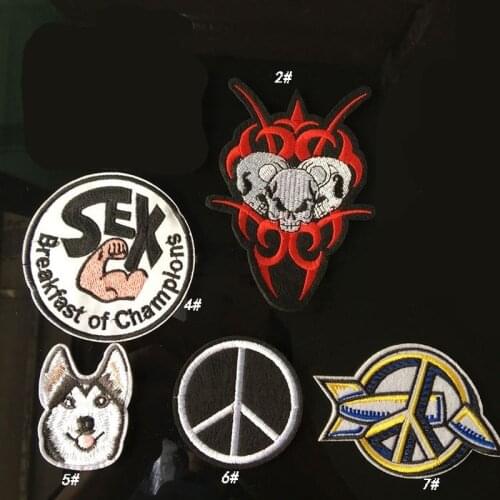 New Animals Cat Hip-hop Style Patches for Clothing Iron on Clothes Coat Appliques Punk Skull Dog Badges Embroidered Parches