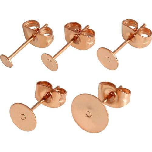 50Pcs Unusual Earring Stud Base Rose Gold Steel Color Earring Blank Post Pins With Earring Plug Back for Women DIY Jewelry