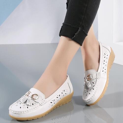 Cowhide Shallow White Shoes Women Spring and Autumn New Flat-bottomed Leisuretourism Driving Pregnant Women Students Women Shoes