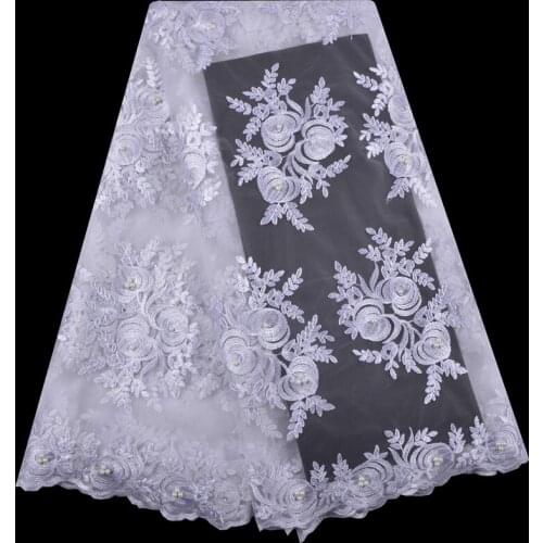 2018 Latest White French Nigerian Lace Fabrics High Quality Tulle African Lace Fabric Wedding African French Tulle Lace 1342