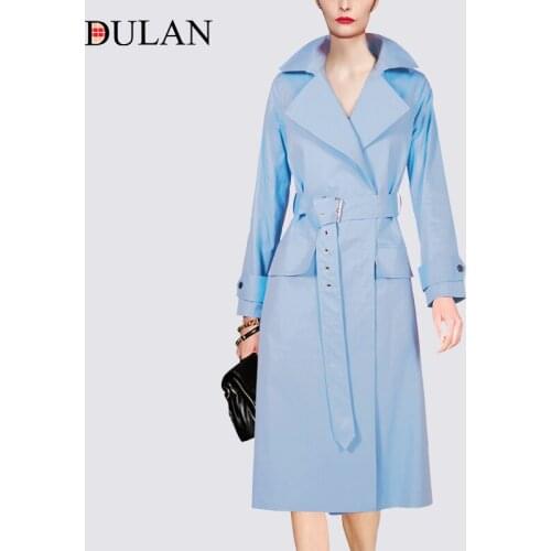 2021 New Spring and Autumn Long Windbreaker Womens Fashion European and American Style Silhouette Over the Knee Oversized Dress