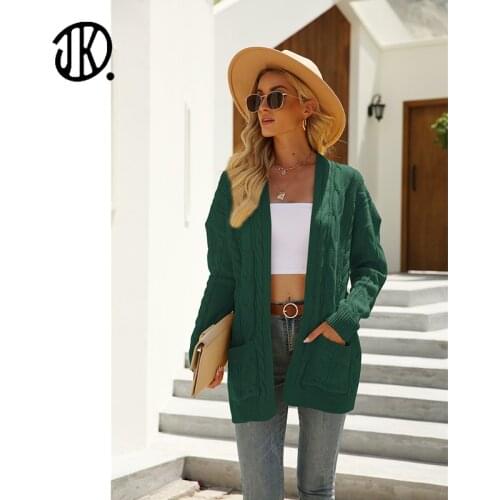New Arrivals Twist Pocket Female Sweater Cardigan Winter Knitted Pure Color Coat Vintage Loose Boho Long Jacket Female Knitwears