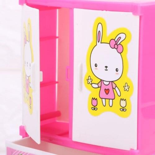 NEW Cartoon Rabbit Closet Wardrobe Doll Accessories For Babie Doll Girls Toy Princess Bedroom Furniture