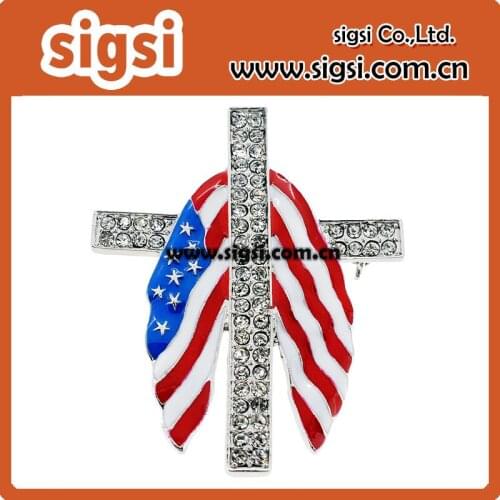 Wholesale 100pcs 45mm American Flag Cross Crystal Pin Brooch Brooch for July 4th