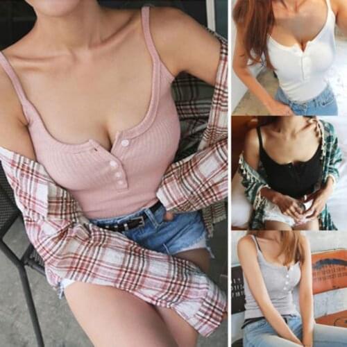 Sling Stretch Cotton Sexy Harajuku Vest Feminine Open Chest Slim Button Tight Top Nightclub Womens Slim Fine Camisole Ladies