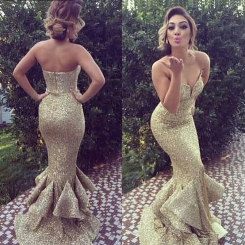 Gold Sequins Mermaid Prom Dresses 2020 gala jurken Sweetheart Imported Party Dress Formal Women Evening Gowns