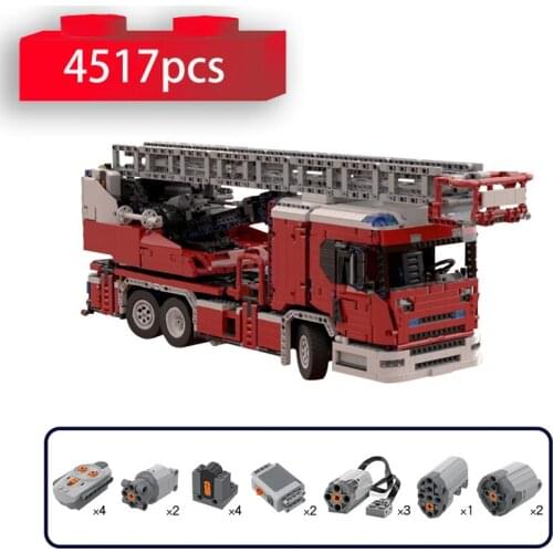 High-Tech Engineering RC Scania Fire Truck with Turntable Ladder Model Building Blocks Rescue Vehicle Bricks Toys for Children