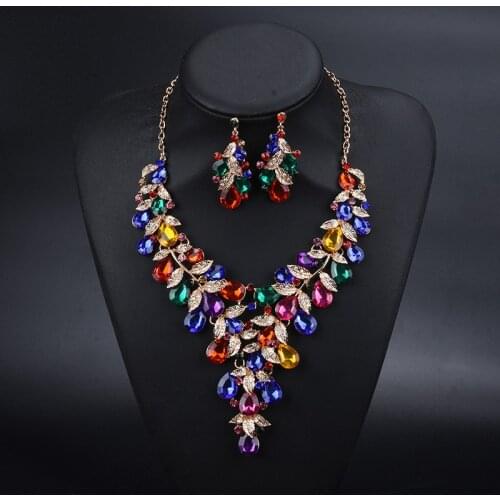 Luxury Bridal Jewelry for Wedding Crystal Statement Necklace Earring Indian Party Costume Jewellery Accessories Gift Women