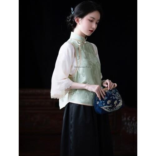 2021 asian satin shirt women traditional chinese national clothes loose tops daily blouse lady female vintage chiffon shirts