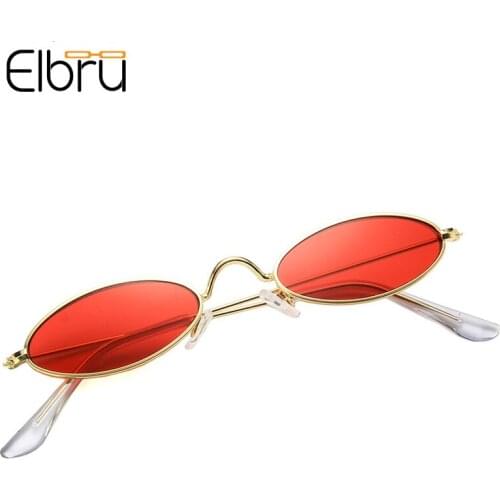 Elbru Fashion Small Frame Oval Sunglasses Women Men Ocean Color Lens Metal Frame Sun Glasses Punk Eyewear UV400 Red Sunshades