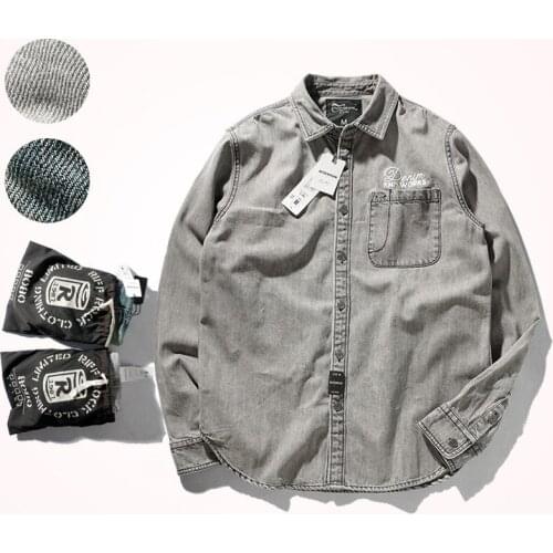 American Retro Thick Denim Tooling Shirt Thin Coat Mens Fashion Pure Cotton Washed Old Heavyweight Long Sleeve Casual Blouses