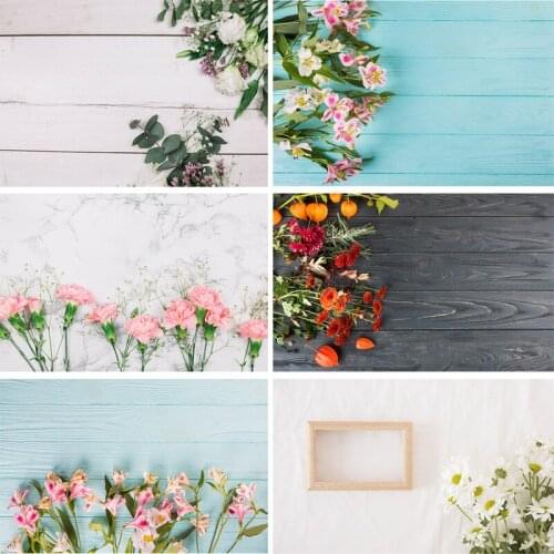 SHENGYONGBAO Vinyl Custom Photography Backdrops scenery Flower and Wooden Planks Photography Background 191020-21-22-05