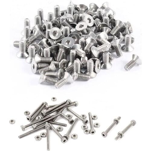 100x 304HC Stainless Steel Hex Countersunk Flat Bolts Screws M2X5mm & 20Pcs M2 x 20mm Long Hex Socket Knurled Cap Screws