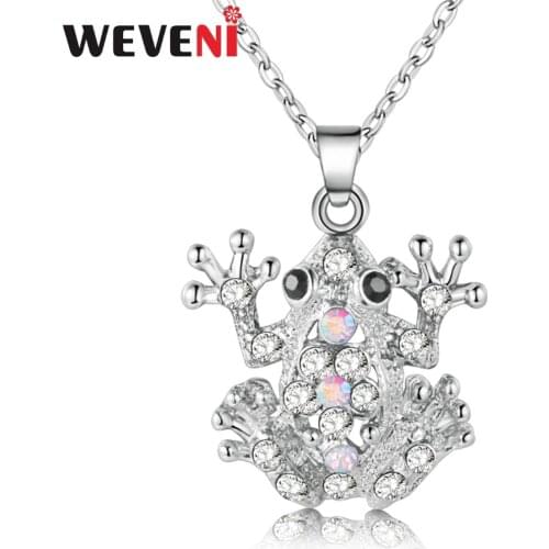 WEVENI Alloy Rhinestone Novelty Frog Necklace Crystal Pendant Chain Choker Fashion Animal Jewelry For Women Girl Charms Kid Gift