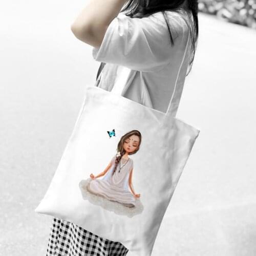 Women Package Elegant Canvas Bag Handbags Japanese Cartoon Print Shoulder Bags Casual Shopping Tote Girls Handbag