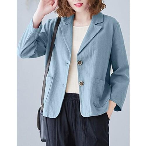 Women Cotton Linen Casual Blazer Coats New 2021 Spring Vintage Style Loose Comfortable Thin Ladies Elegant Short Jackets S3963