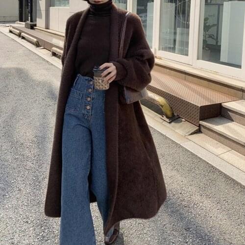 2021 Long Cardigan Women Sweater Autumn Winter Bat Sleeve Mink Cashmere Knitted Sweater Cardigans Loose Ladies Sweaters Overcoat
