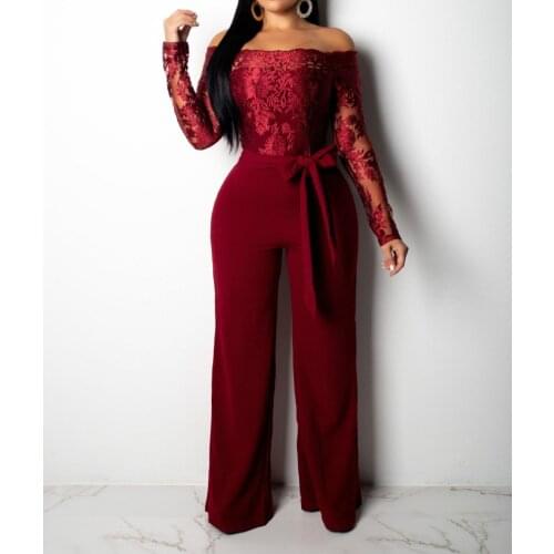2021 Spring and Summer Sexy Tube Top Strapless Lace Patchwork Jumpsuit Elegant Slim Straight Pants Casual Commuter Tight One Set