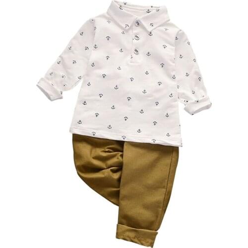 2020 autumn Baby Boys Two Piece Suit Polo Shirt and Trousers Cotton Breathable Anchor Print Children Clothing Kids Clothes Sets