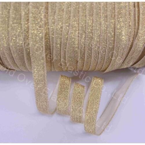 3/8" gold glitter fold over elastic thread foe elastic for hair tie, 100yards/roll