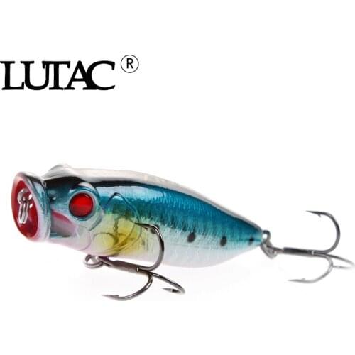 5 pcs mixed color LUTAC popper floating fishing lures hard bait free shipping whosale 3D eyes 65mm 10g