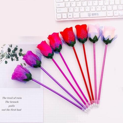 500 PCS Creative Artificial Rose Flowers Ballpoint Pen Novelty Ball Point Pen Students Stationery School Office Supplies