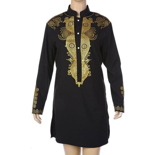 Africa Clothing African Dashiki Stand Collar Traditional Printing Long Sleeve Shirt Maxi Mens T shirt Hot Sales New Arrival