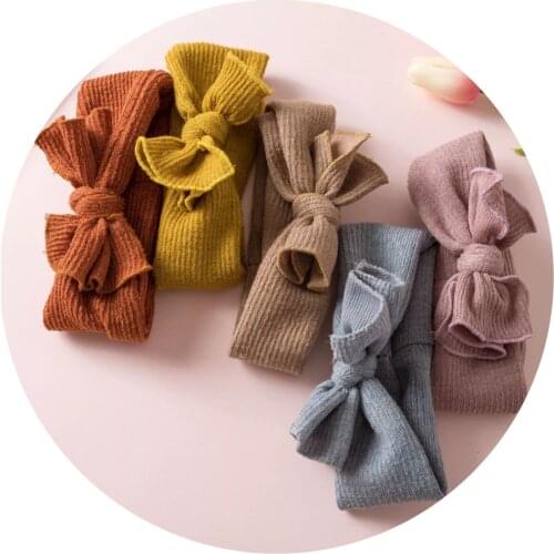 Baby Girl Accessories Bunny Kids Headband Winter Solid Turban Knot Bow Hair Bands Head Wrap Rabbit Ear Knitted Infant Hair Ties