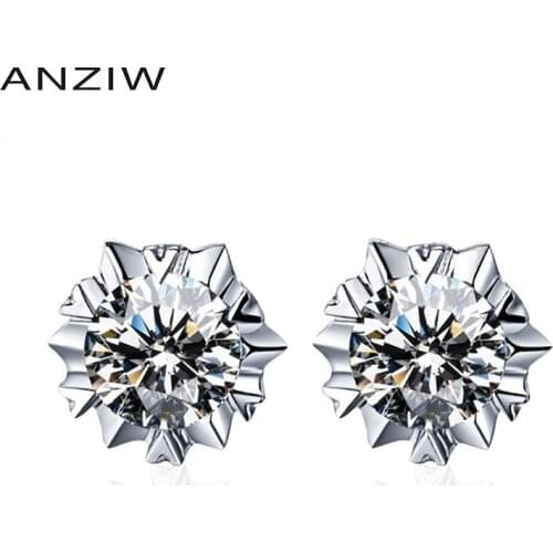 ANZIW Sterling Silver Round Cut 6.5mm Created SONA Diamond Fine Classic Stud Earrings For Women Jewelry Gifts