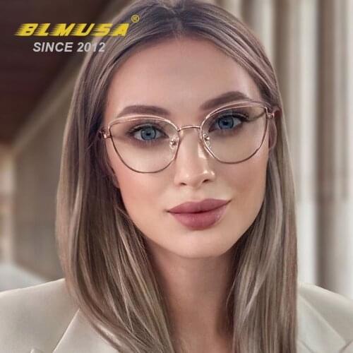 BLMUSA 2021 New Fashion Computer Glasses Women Brand Design Cat Eye Optical Eyewear Metal Eyeglasses Frame Prescription Glasses