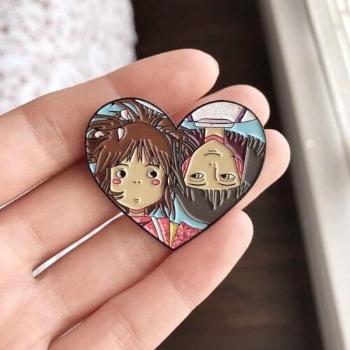 Haku and Chihiro Love Heart Brooch Pins Enamel Metal Badges Lapel Pin Brooches Jackets Fashion Jewelry Accessories