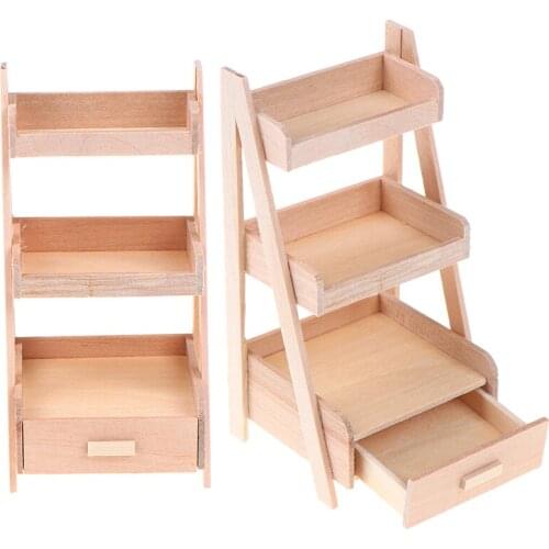 DIY 1:12 Scale Dollhouse Wood Shelf Flower Stand Mini Doll House Handmade Furniture Model Toys