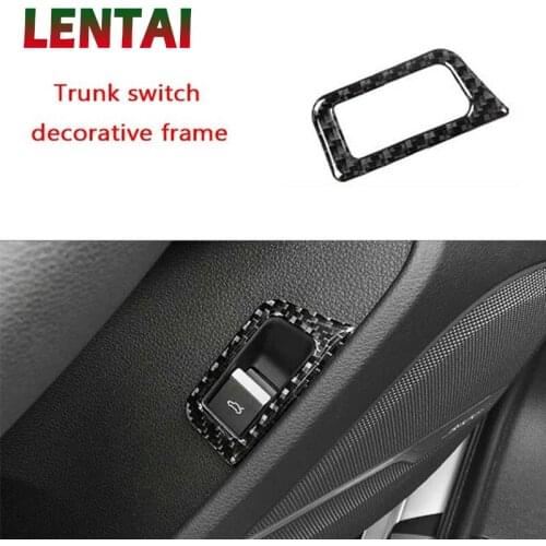 LENTAI 1pcs Auto Car Styling Carbon Fiber Interior Trunk Switch Botton Frame Protecive Sticker For Audi Q7 2016 2017 Accessories