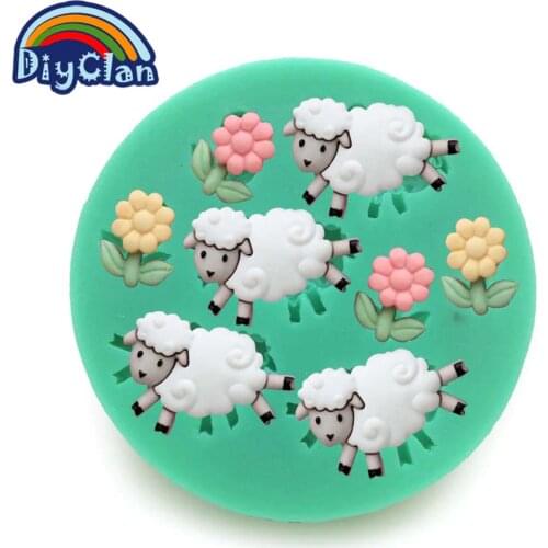 Mini 3 flowers 4 sheeps silicone Chocolate and fondant mold for cake decorating baking animal Decro polymer clay tools F0062XY35