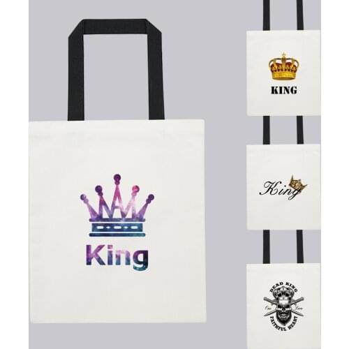 Shopping Bag for Female Polyester Reusable Eco Shoulder Bag King Crown Pattern Print Series Shopper Handbags Canvas Tote Bags