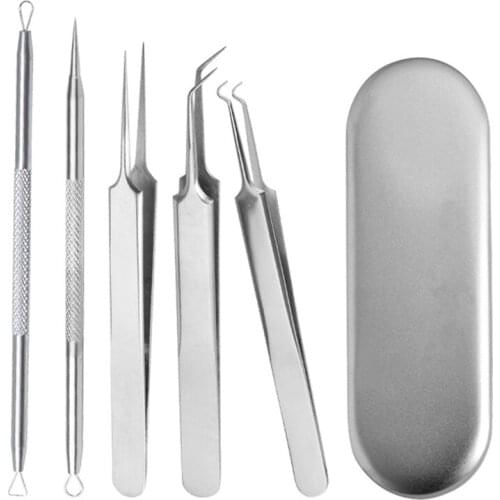 5Pcs/set Skin Care Blackhead Acne Remover Tool Kit Portable Stainless Steel Facial Acne Needle Clip Extractor Beauty Care Tools