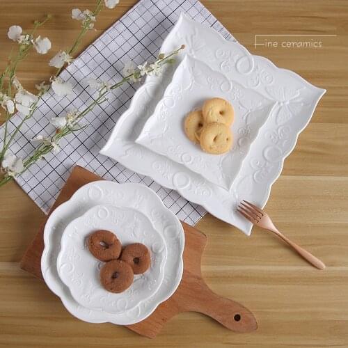 3pcs set, 6+8*10inch, white embossed porcelain wedding buffet dish sets, butterfly design, servies borden, kitchen plates sets